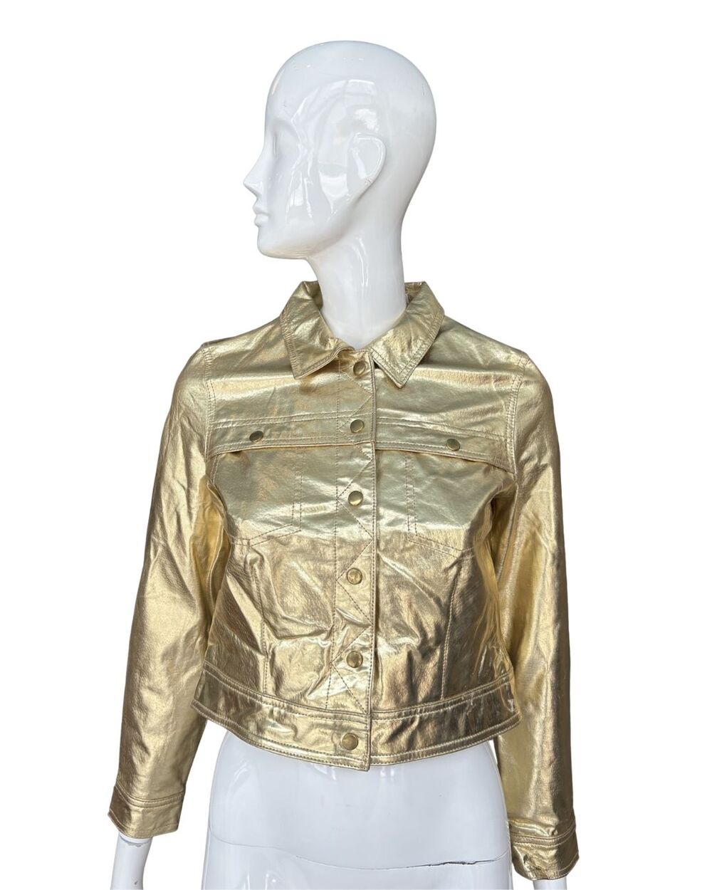 Newport News Jeanology Fun Gold Leather Jacket S